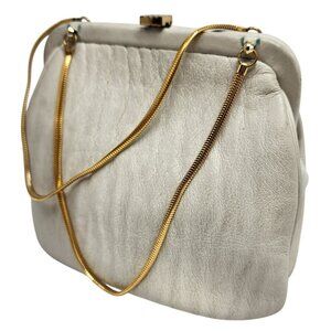 Vintage Ronay White Leather Evening Bag With Gold Chain Strap & Clasp
